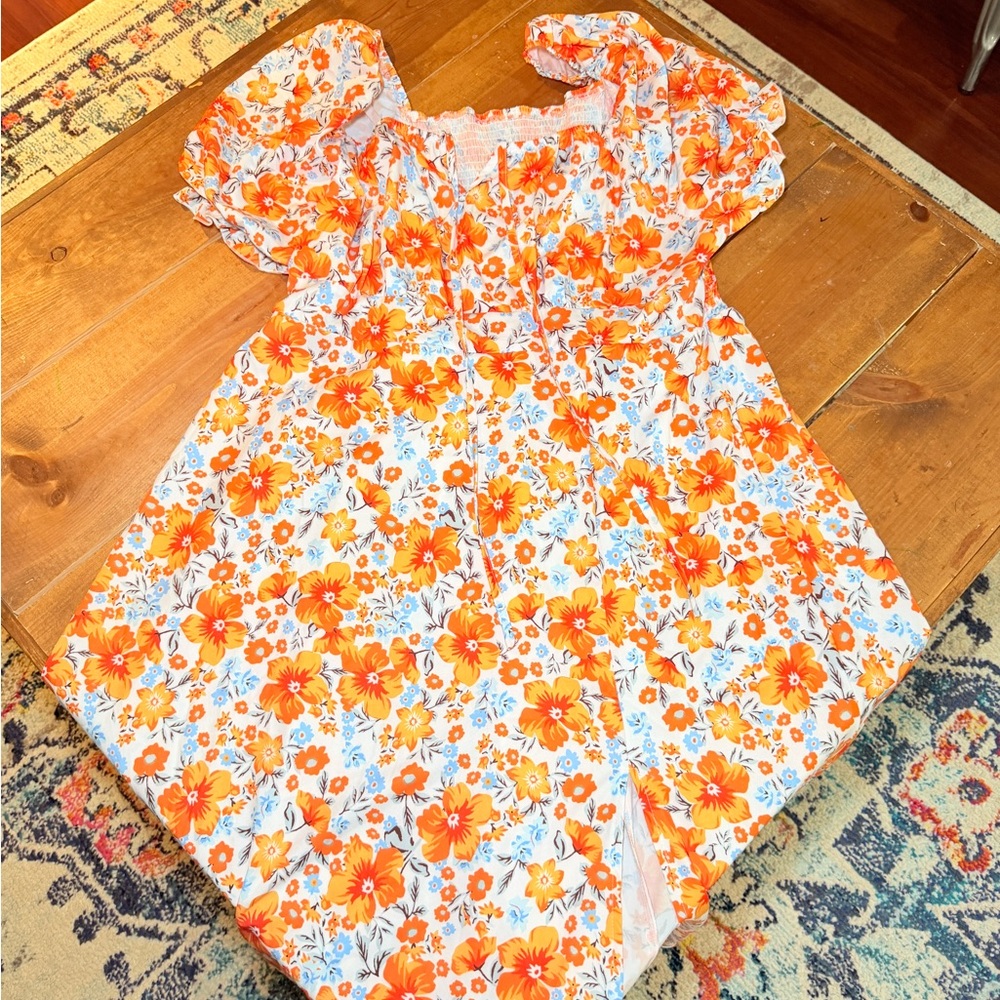 Floral Orange and White  Dress